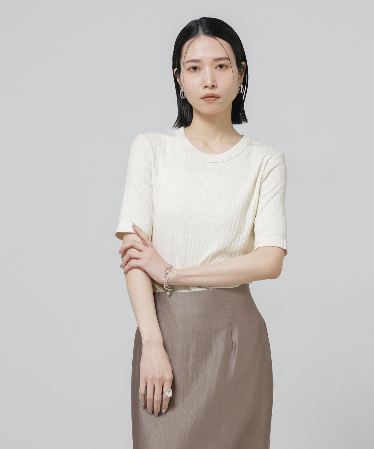 Anti Soaked(R) 汗染み防止クルーネックリブTシャツ 6696124304