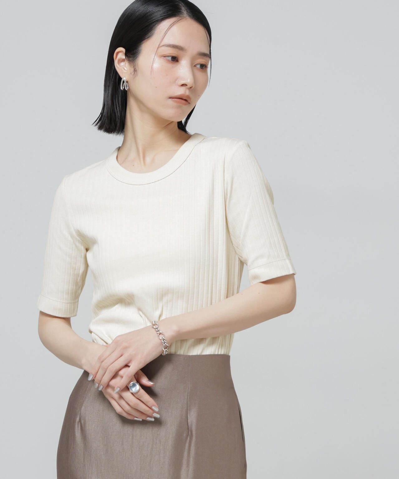 Anti Soaked(R) 汗染み防止クルーネックリブTシャツ 6696124304