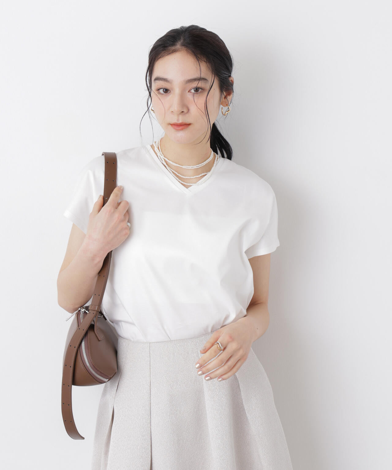 DressT/シルケットスムースVネックソフトドルマンTシャツ