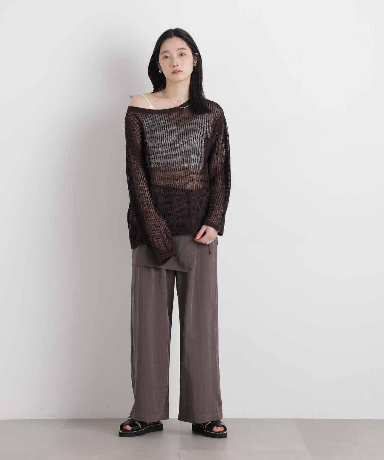 レースジャガードカップ取り外しクロップドキャミソール 6696124315