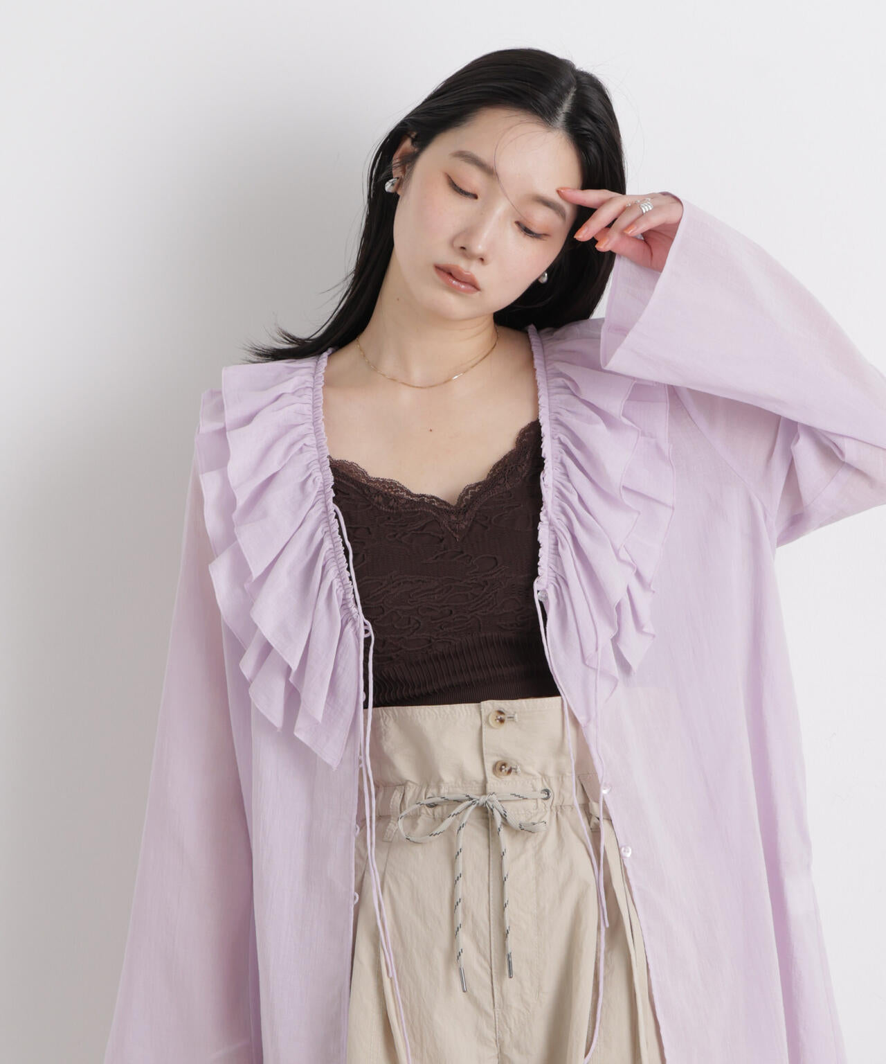 レースジャガードカップ取り外しクロップドキャミソール 6696124315