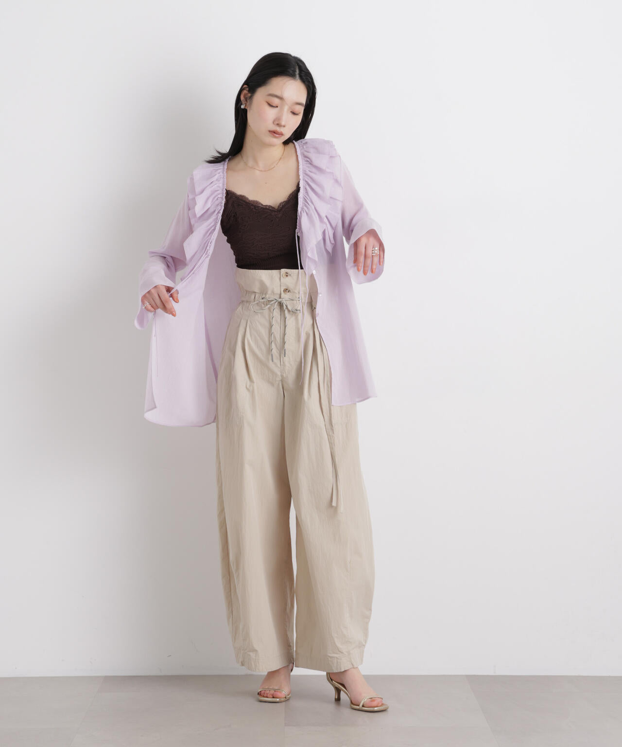 レースジャガードカップ取り外しクロップドキャミソール 6696124315