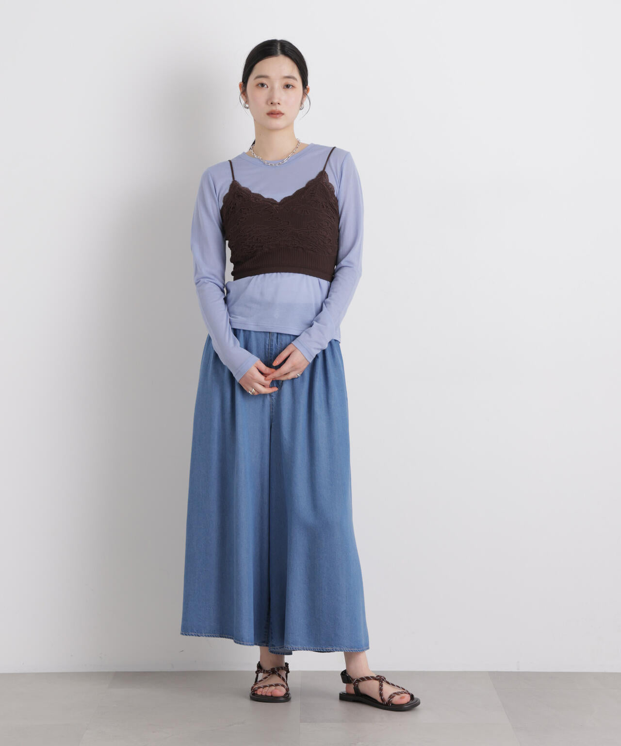 レースジャガードカップ取り外しクロップドキャミソール 6696124315