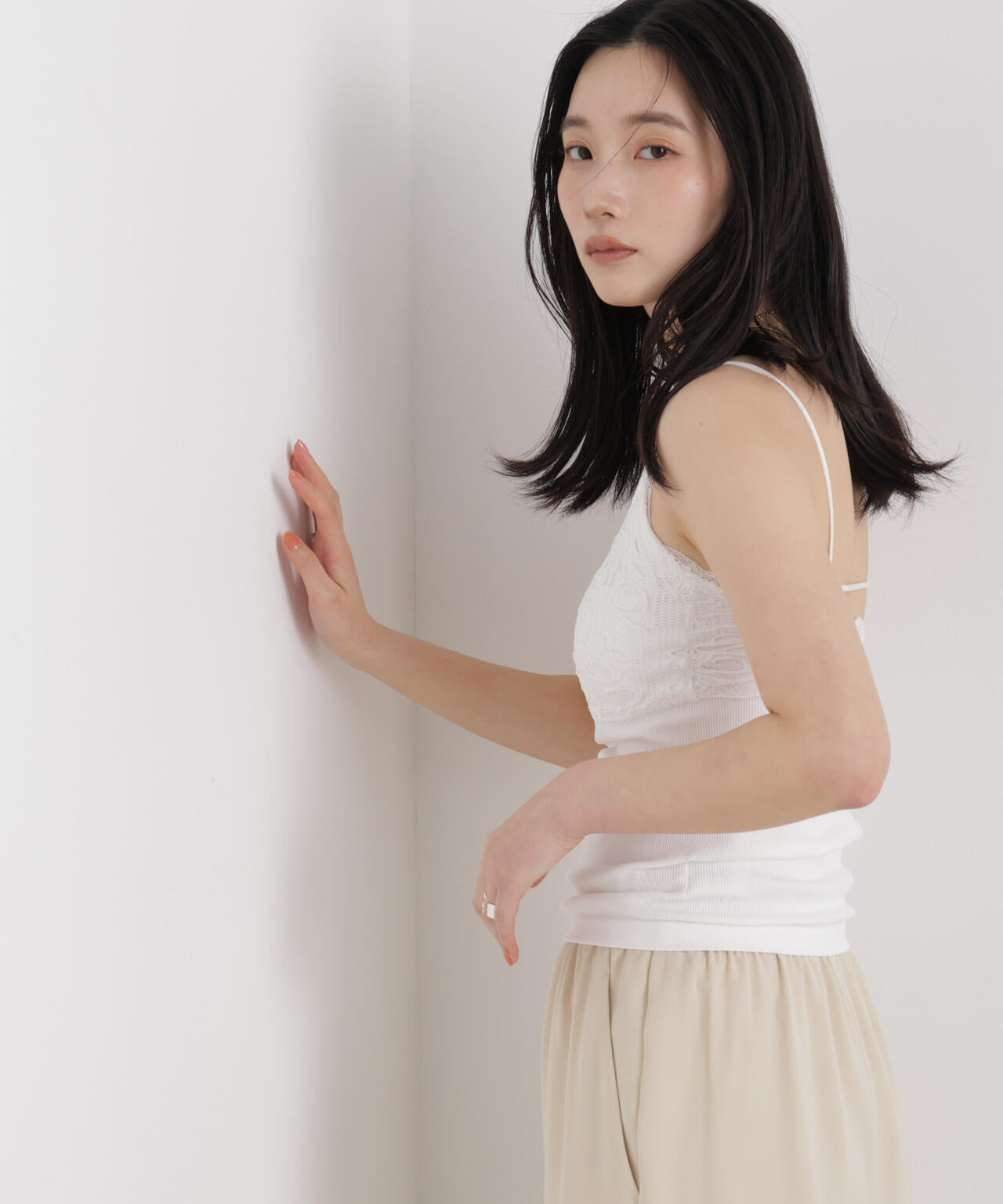 レースジャガードカップ付きキャミソール 6696124316