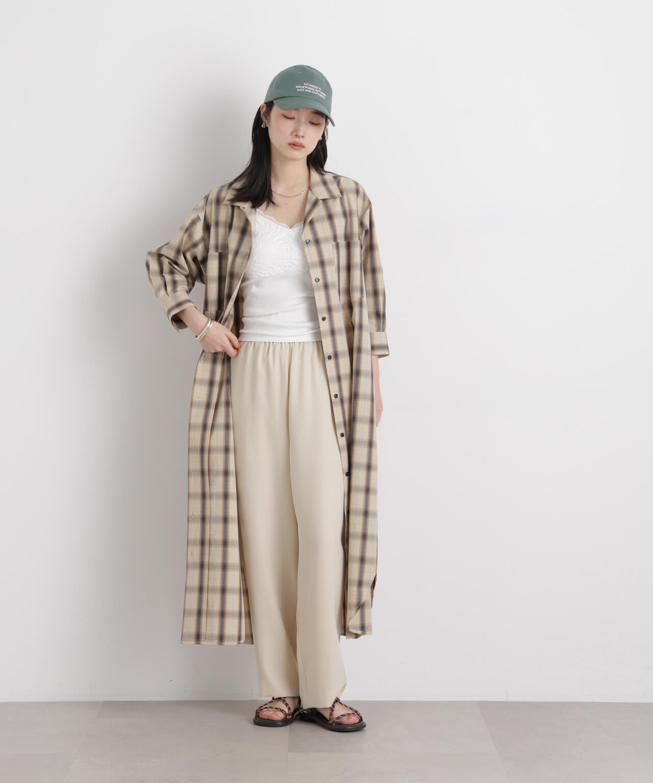 レースジャガードカップ付きキャミソール 6696124316