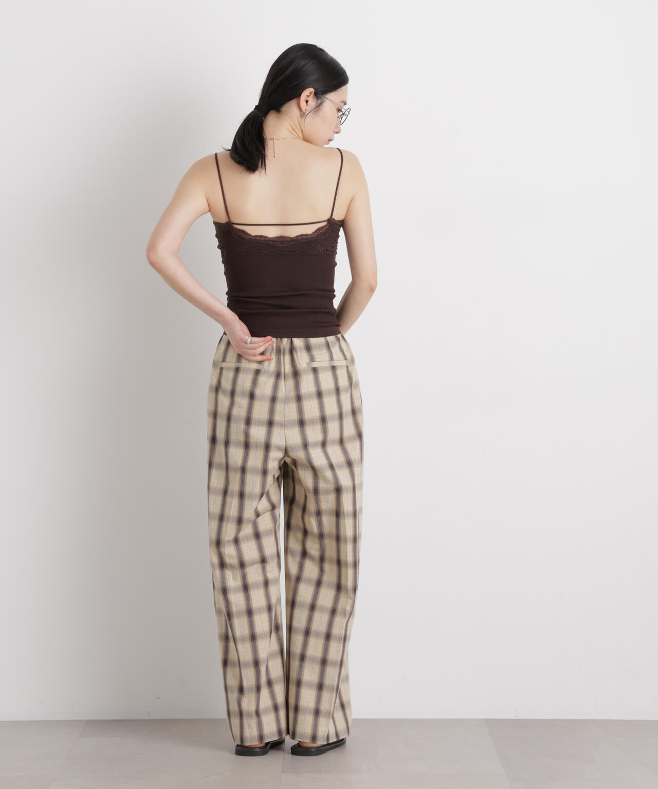 レースジャガードカップ付きキャミソール 6696124316