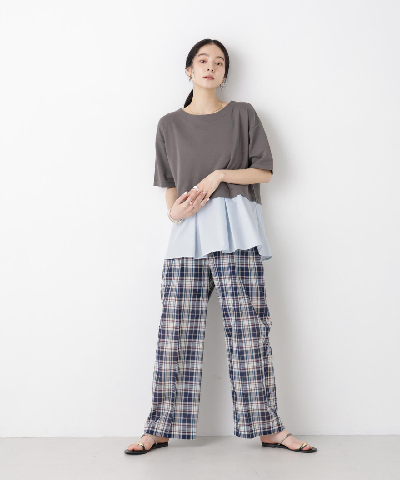 異素材ペプラムカットソー 6696124328