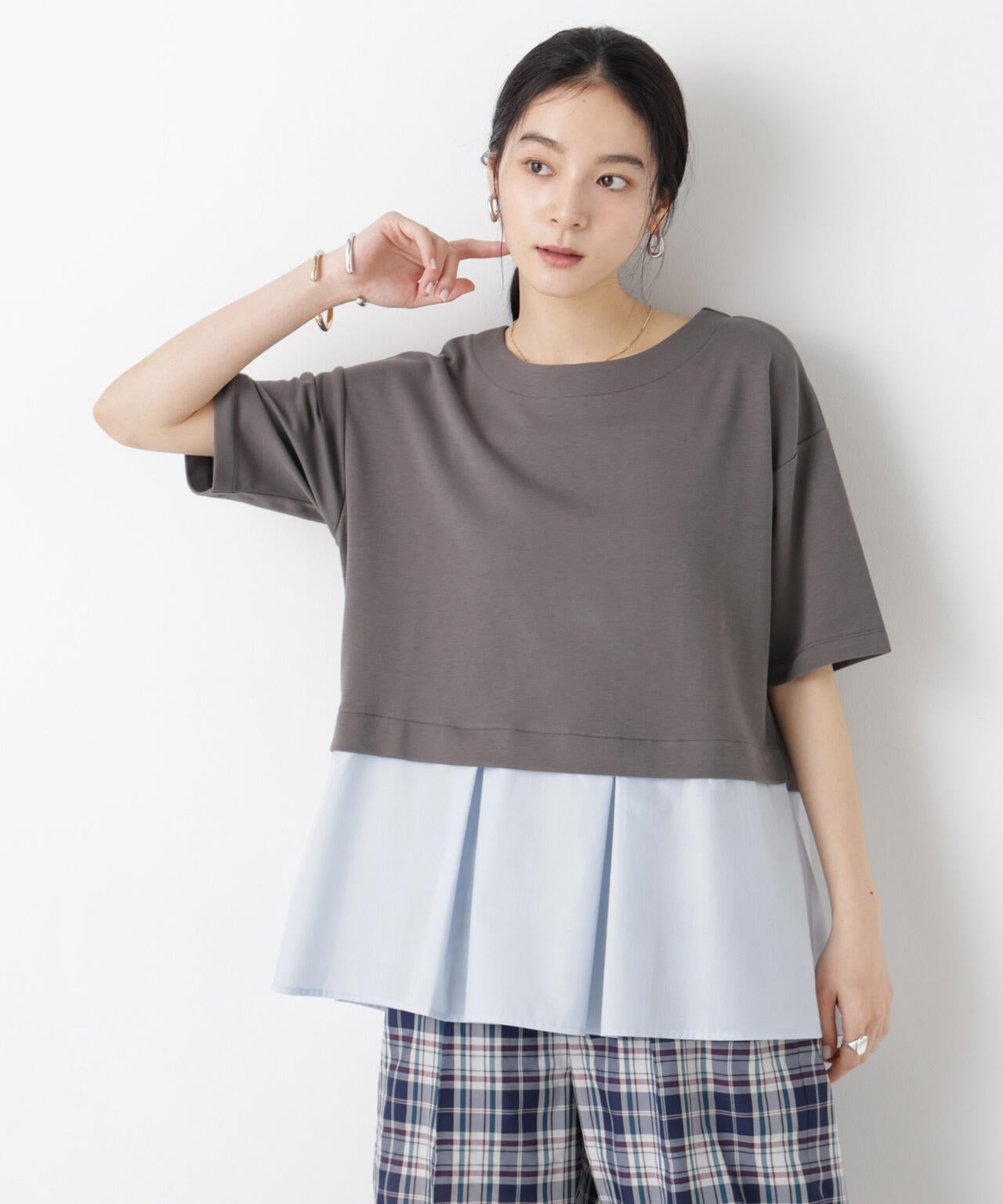 異素材ペプラムカットソー 6696124328