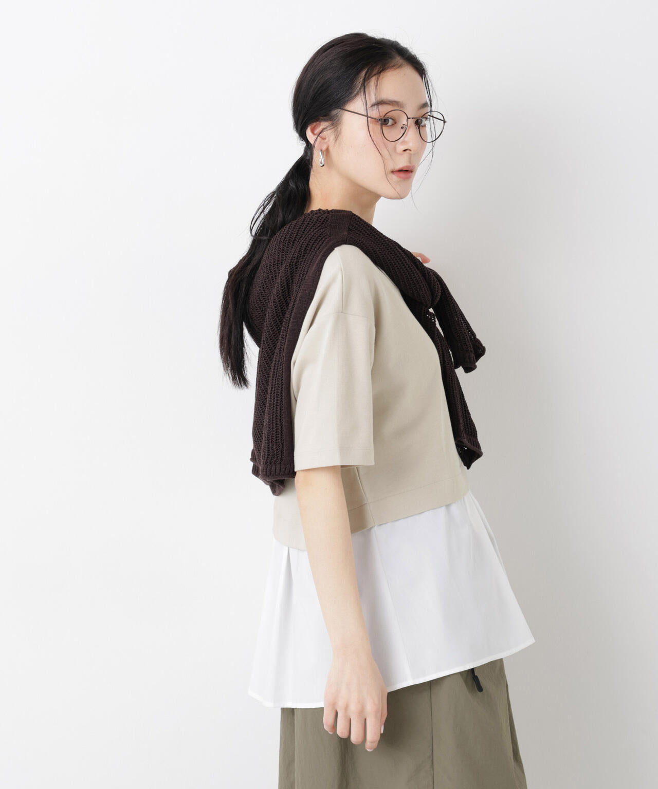 異素材ペプラムカットソー 6696124328