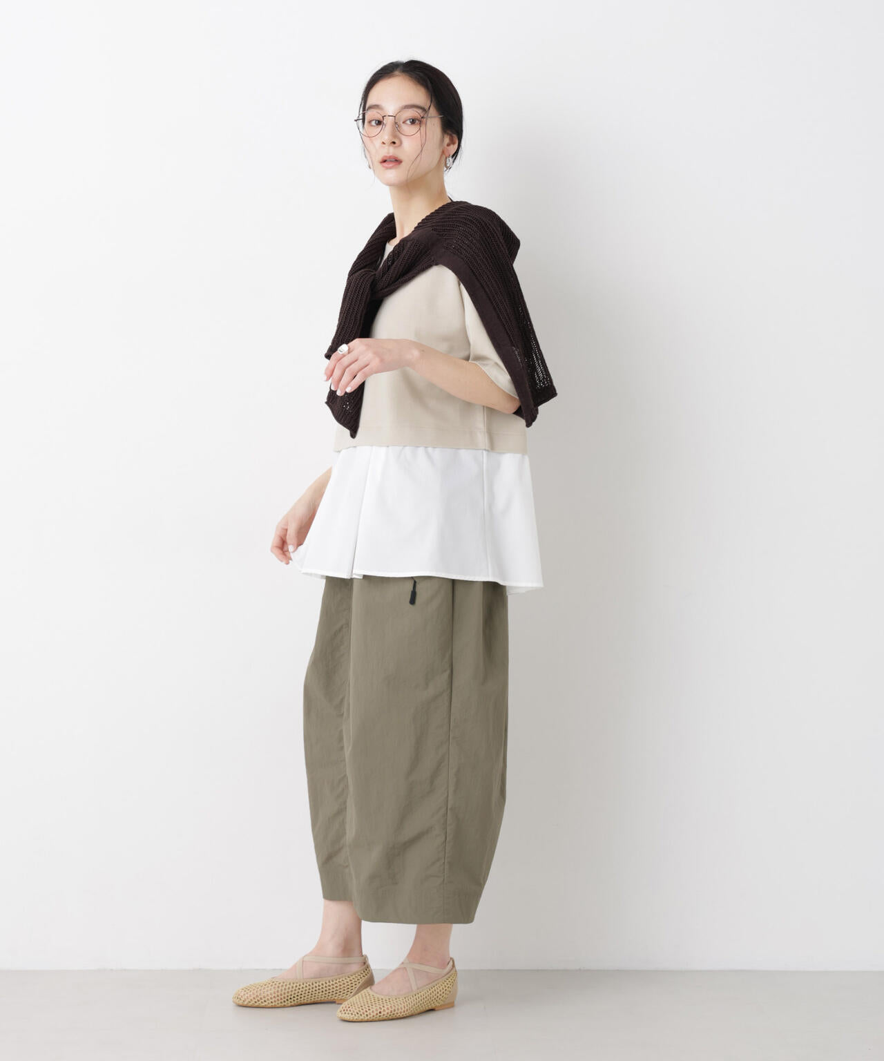 異素材ペプラムカットソー 6696124328