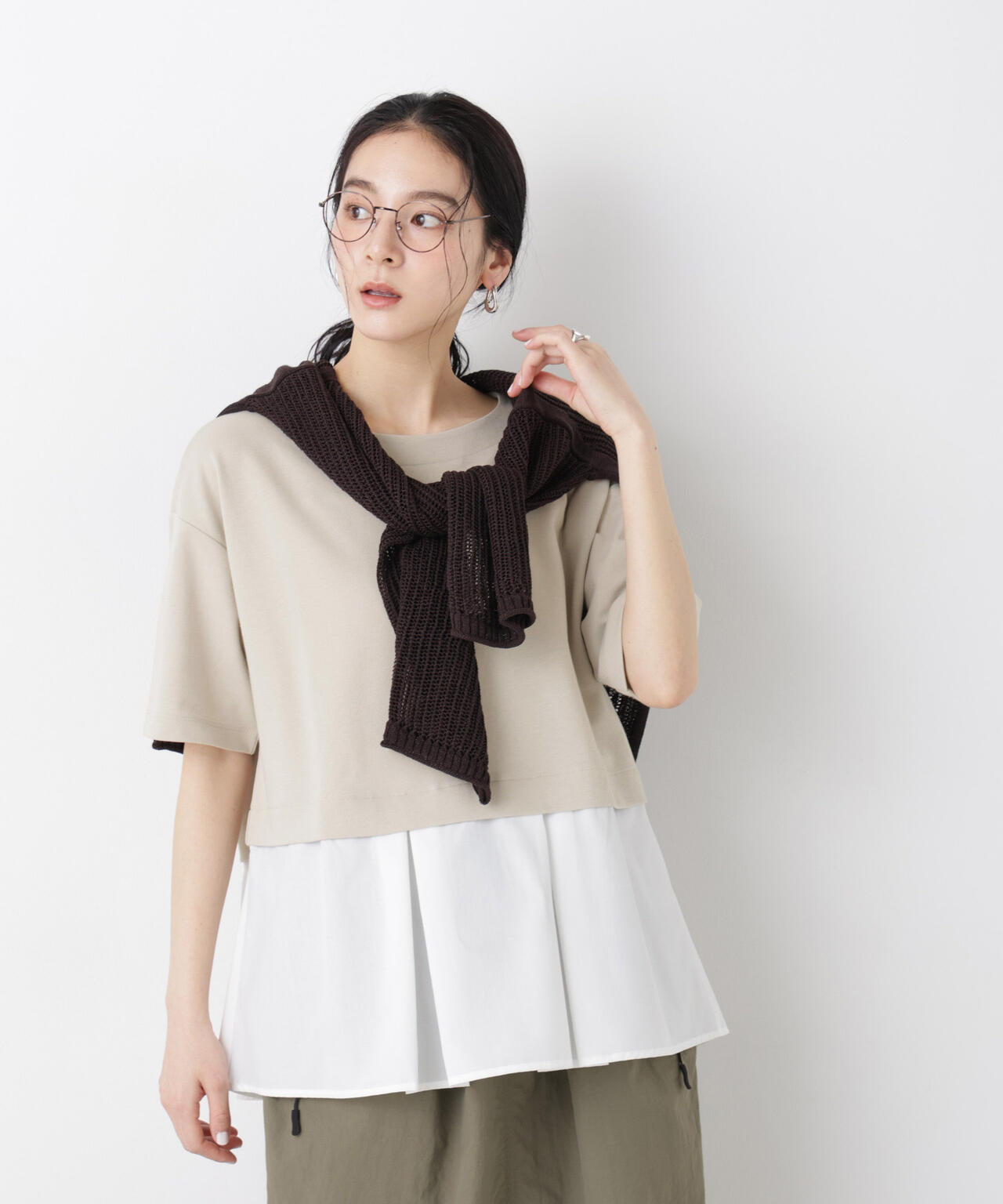 異素材ペプラムカットソー 6696124328