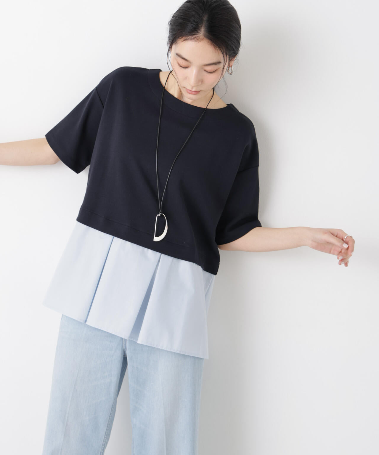 異素材ペプラムカットソー 6696124328