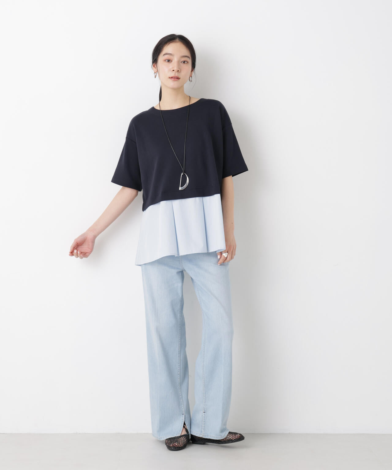 異素材ペプラムカットソー 6696124328