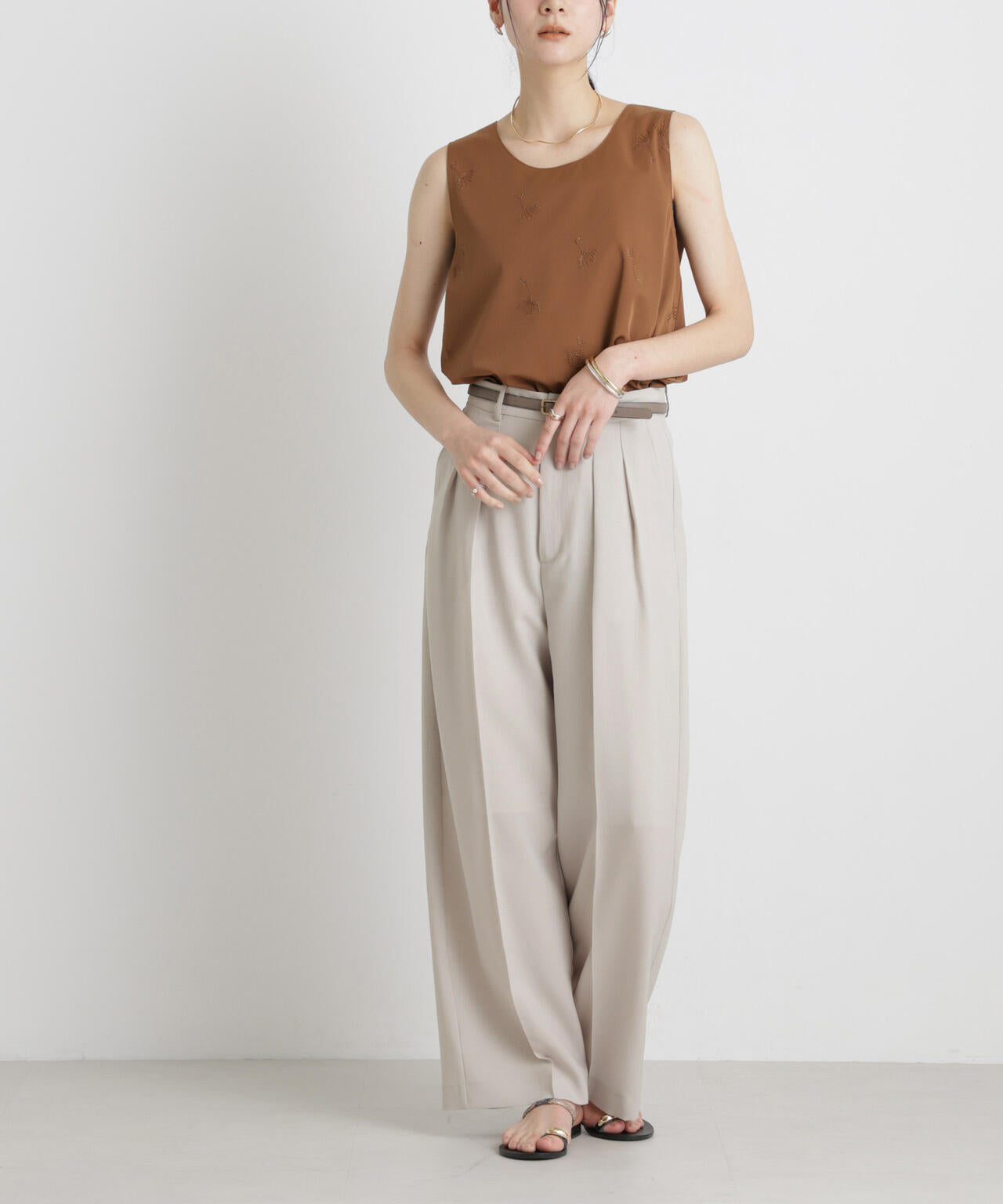 メランジドライ 2タックワイドパンツ(セットアップ可)