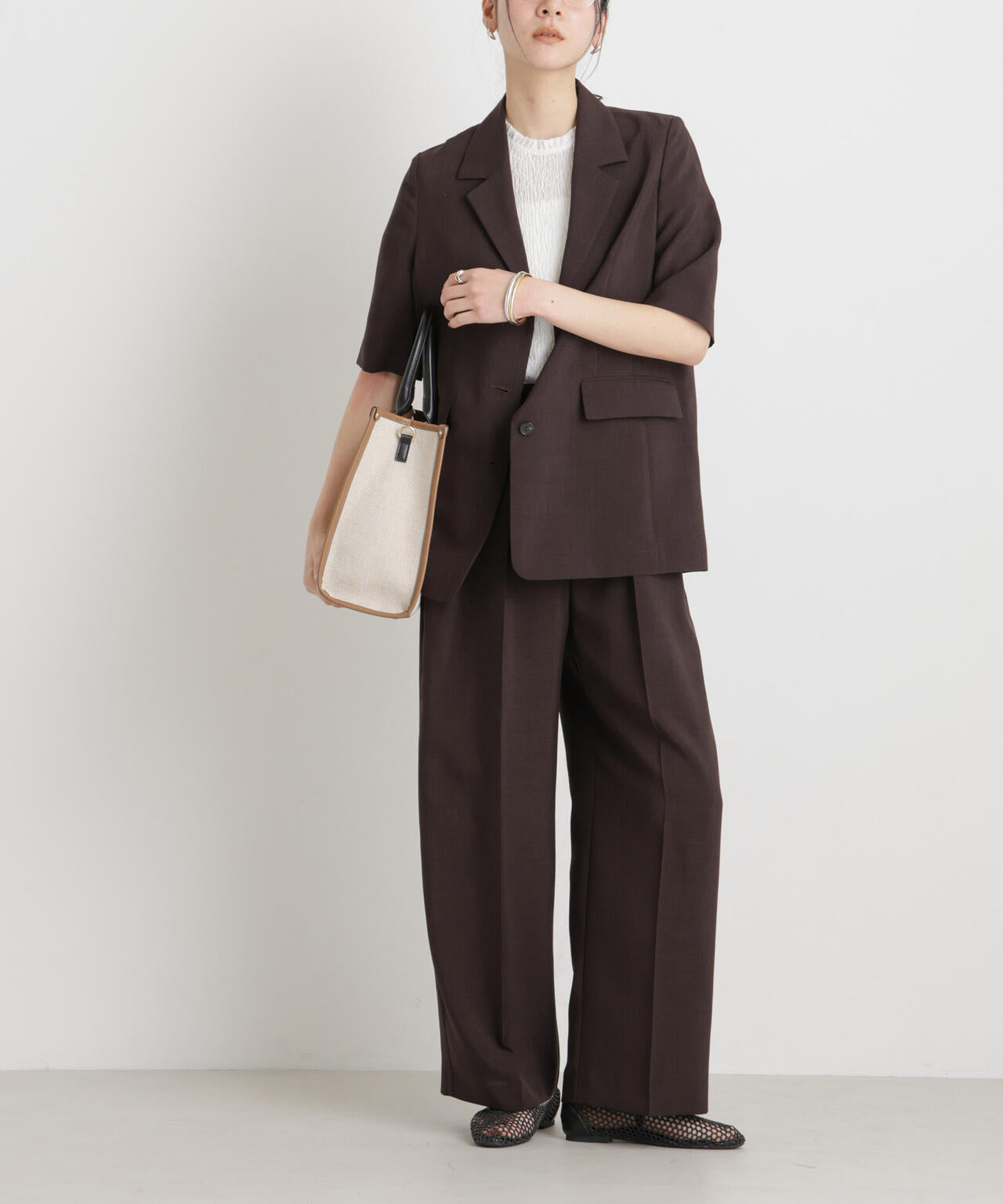 メランジドライ 2タックワイドパンツ(セットアップ可)