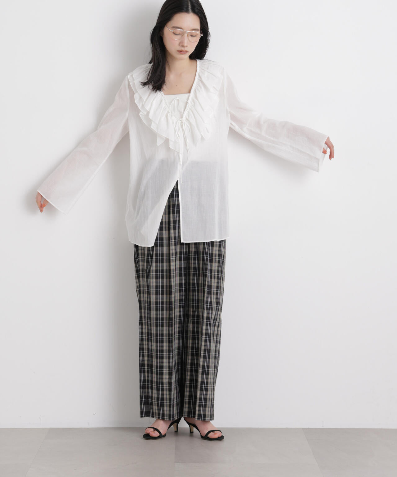 チェックイージーワイドパンツ 6696127312