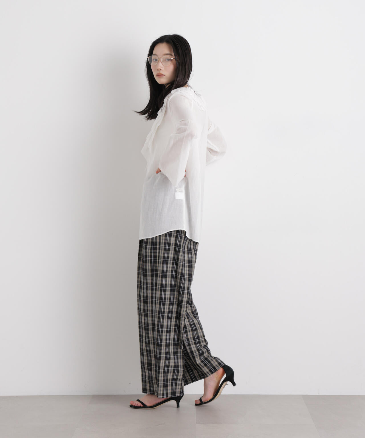 チェックイージーワイドパンツ 6696127312