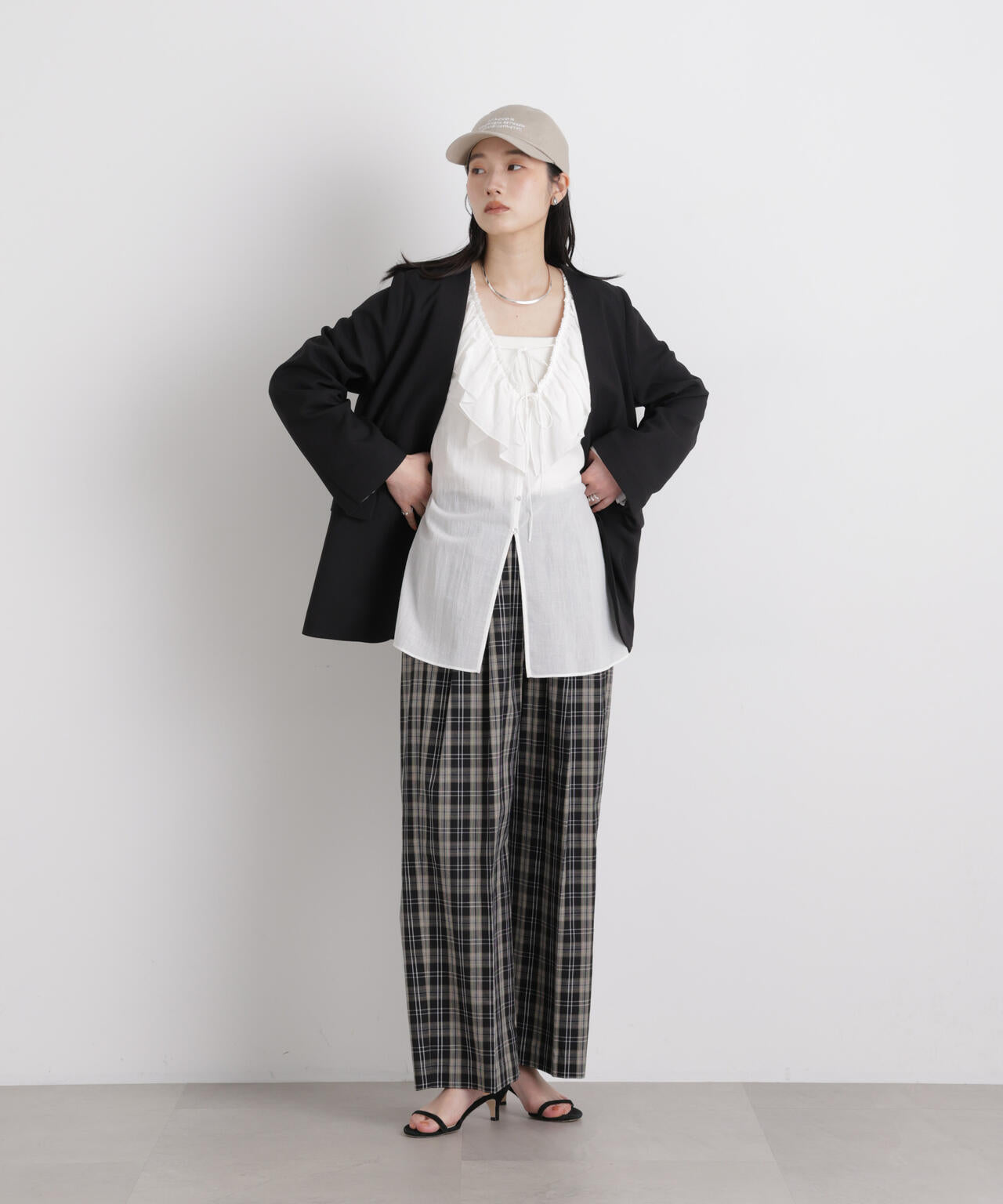 チェックイージーワイドパンツ 6696127312