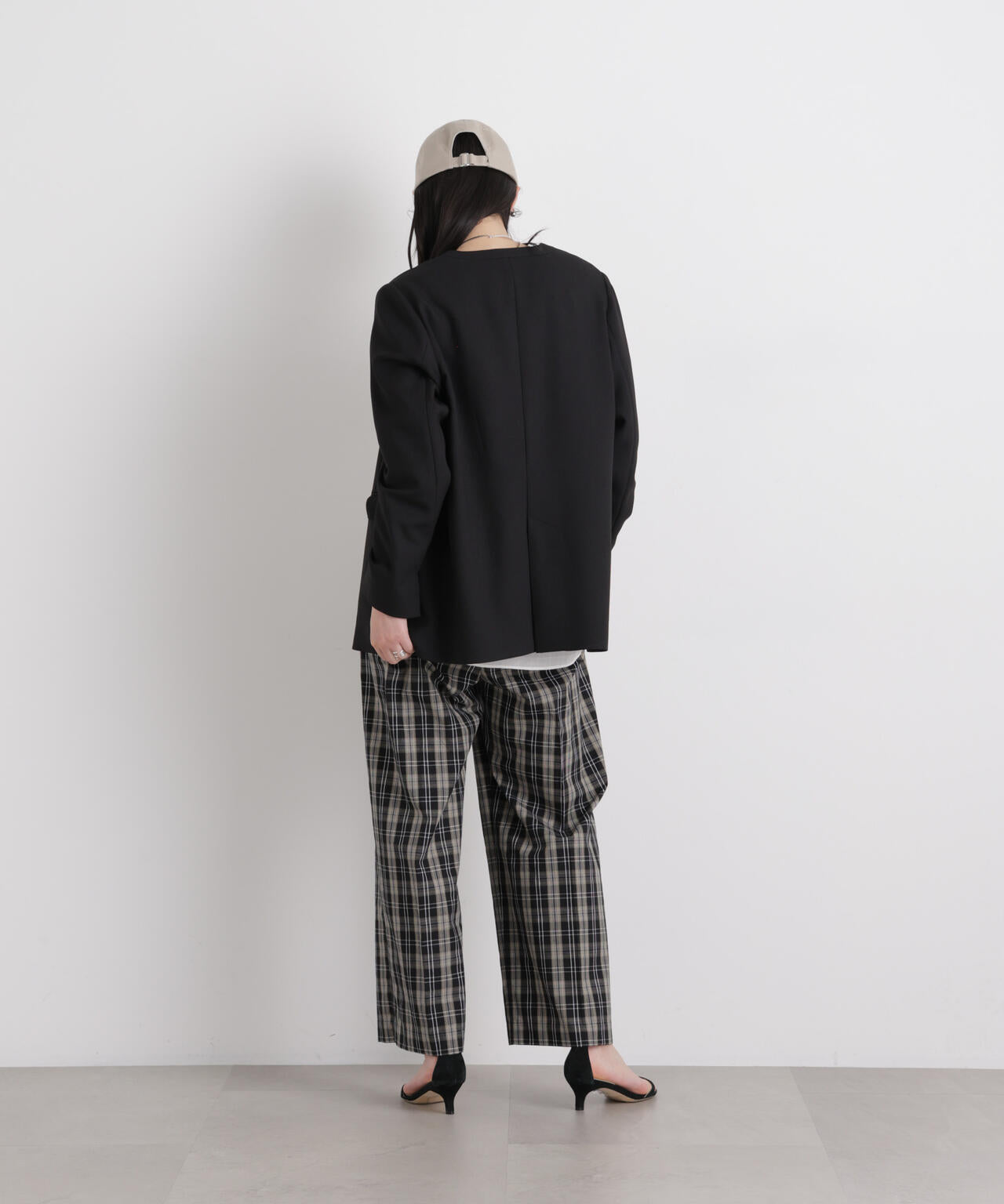 チェックイージーワイドパンツ 6696127312