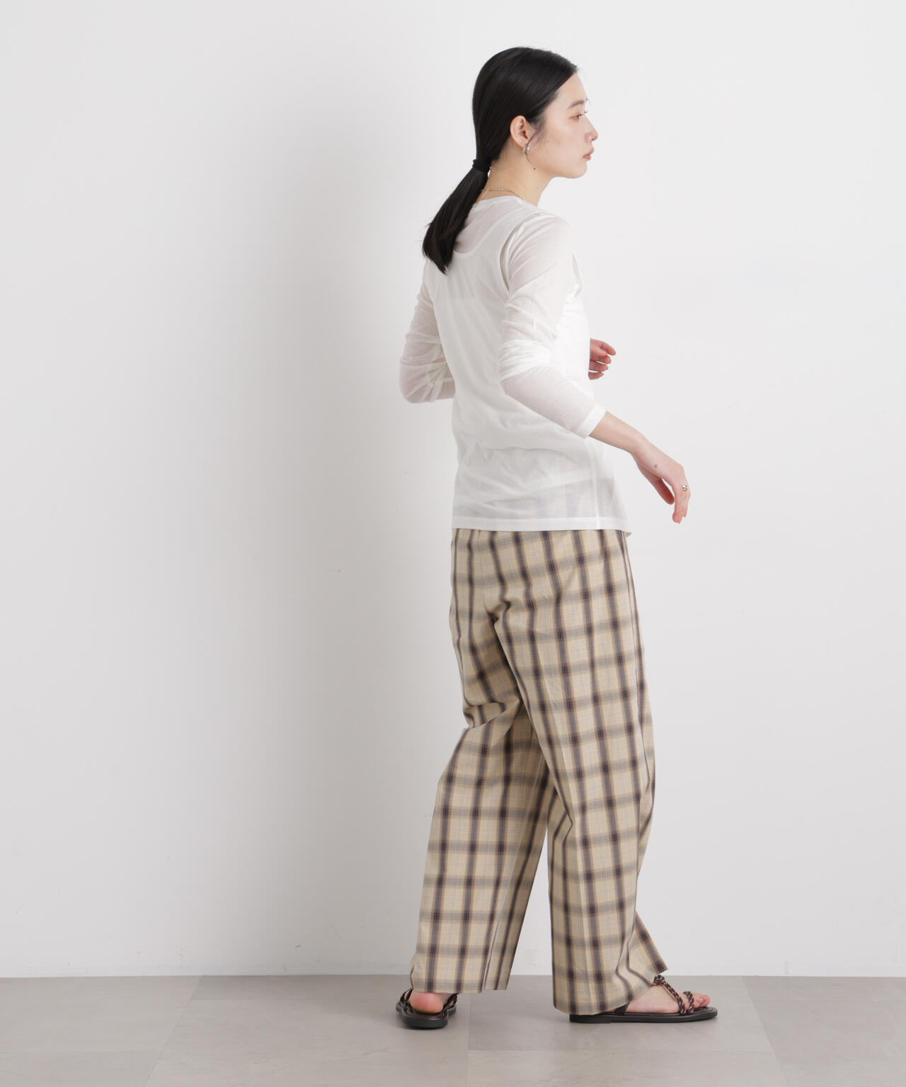チェックイージーワイドパンツ 6696127312