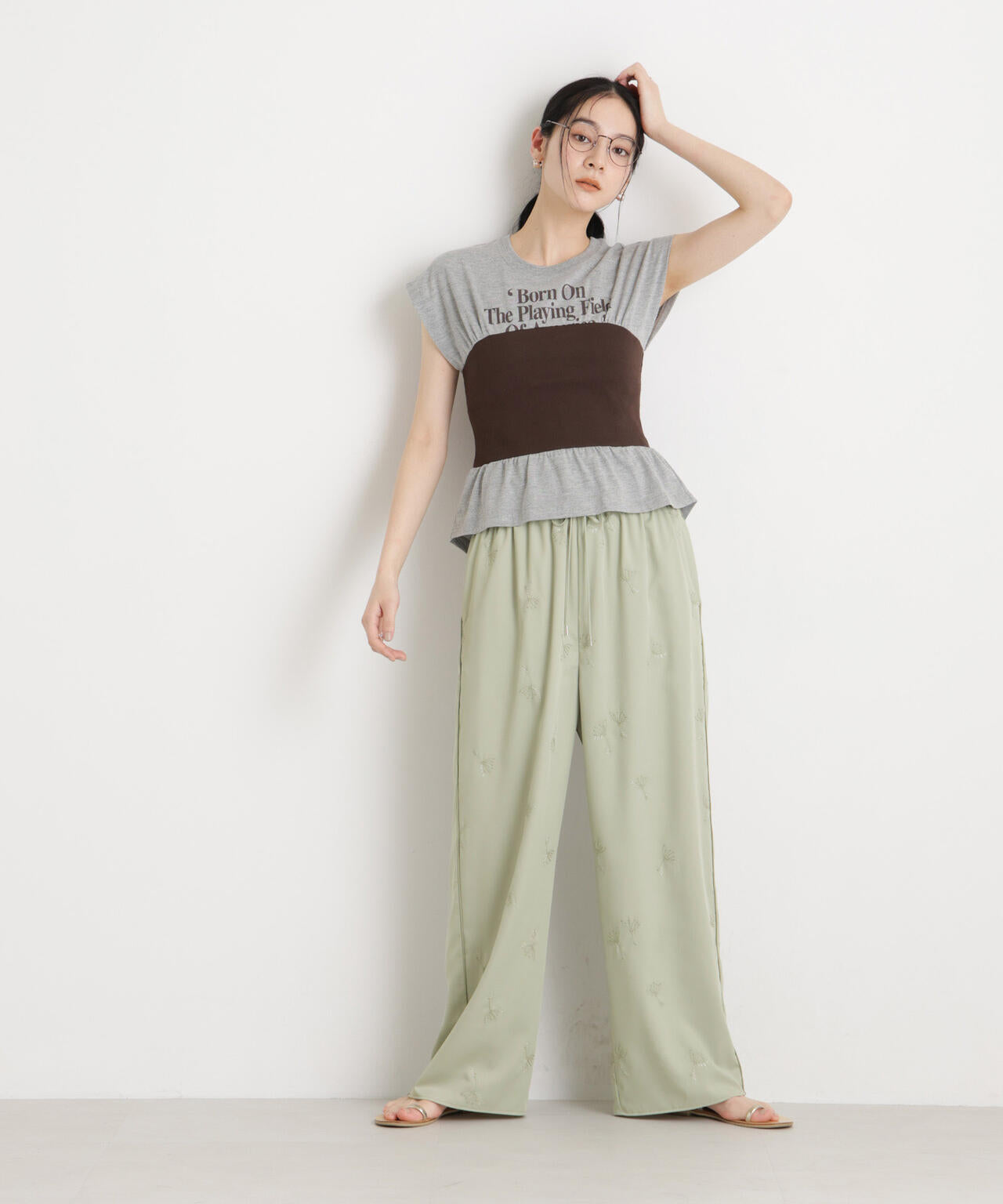 刺繍ツイルイージーワイドパンツ(セットアップ可) 6696127316