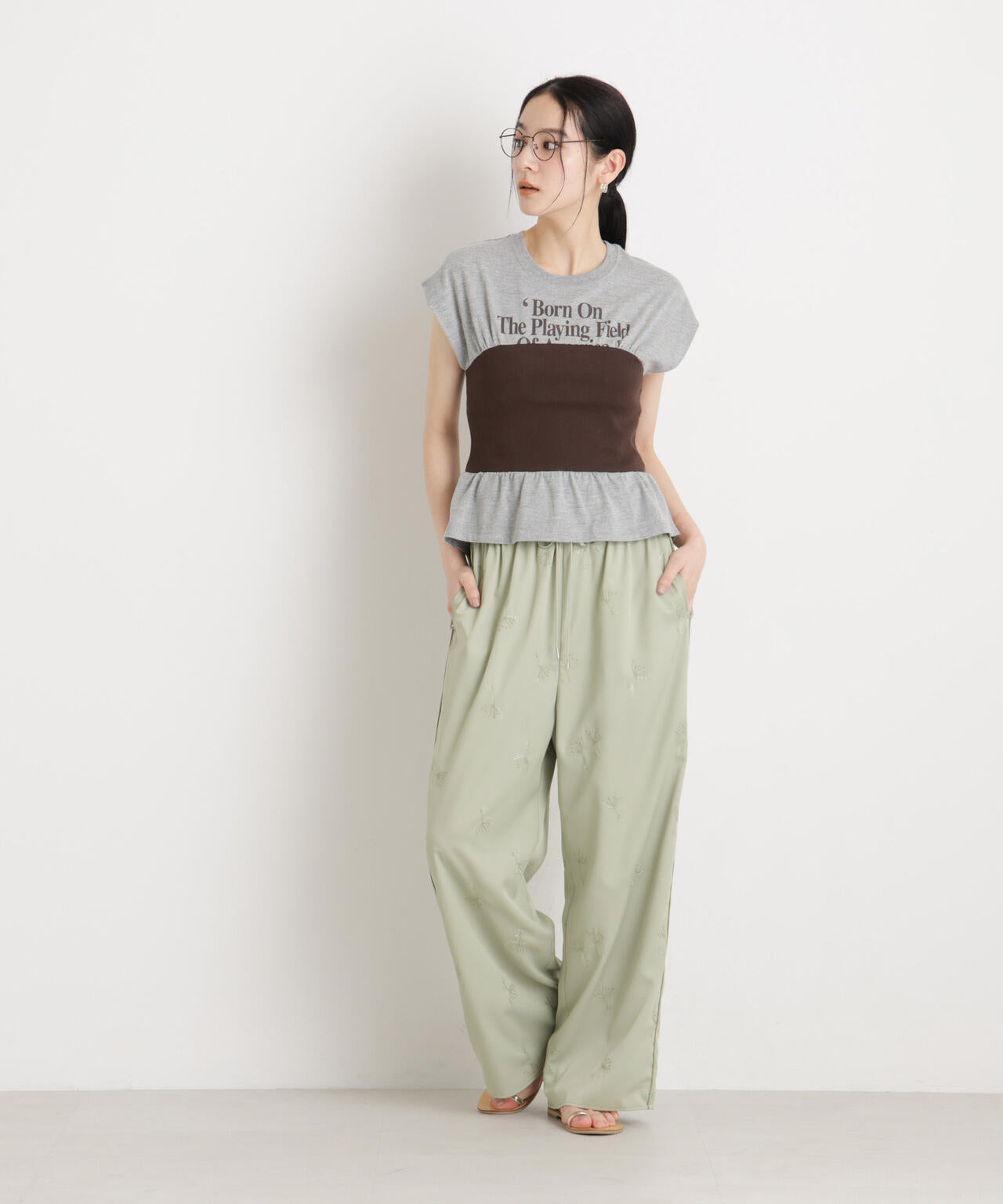 刺繍ツイルイージーワイドパンツ(セットアップ可) 6696127316