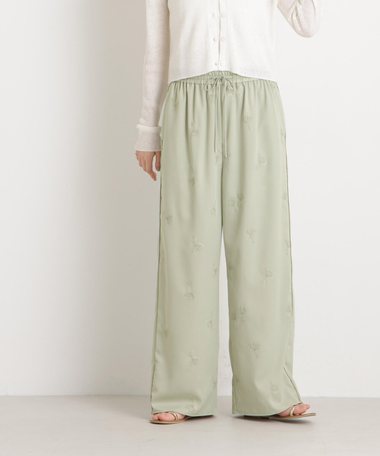 刺繍ツイルイージーワイドパンツ(セットアップ可) 6696127316