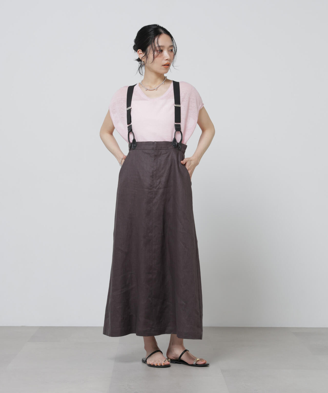 European Flax サスペンダー付きスカート(セットアップ可)