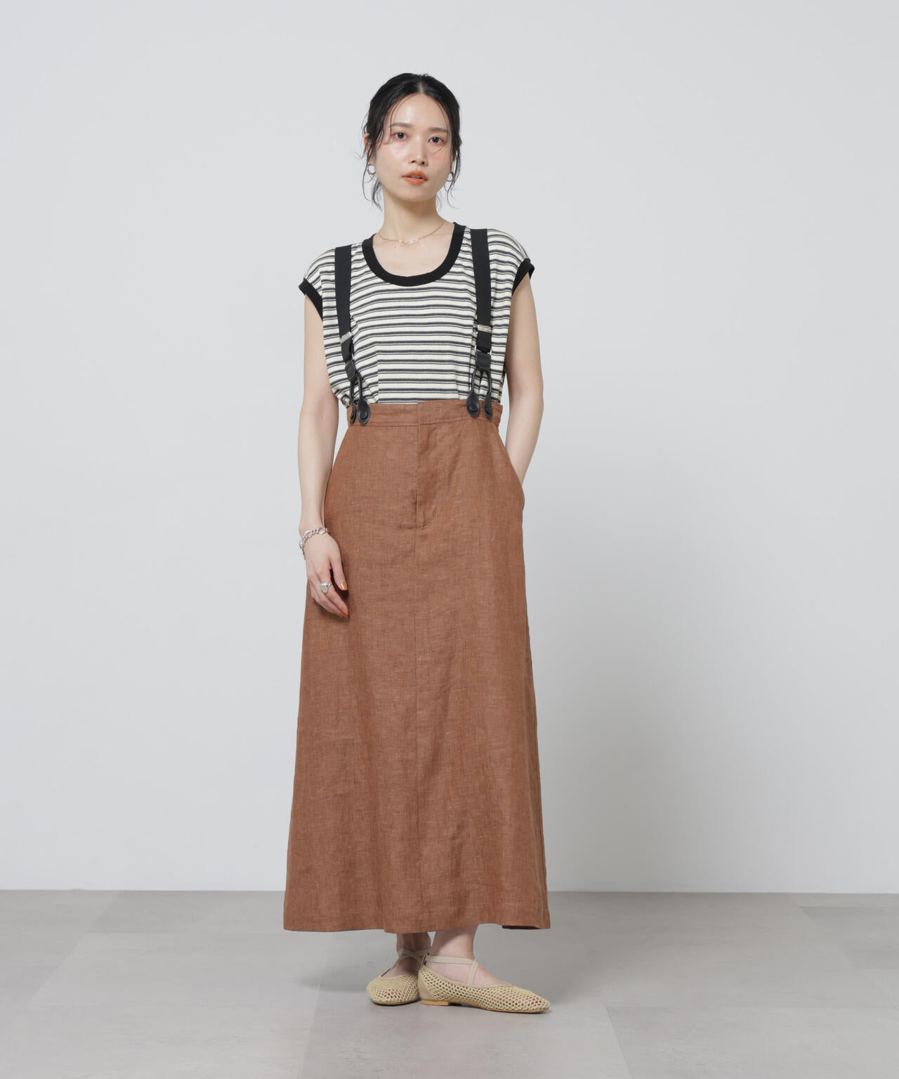 European Flax サスペンダー付きスカート(セットアップ可)