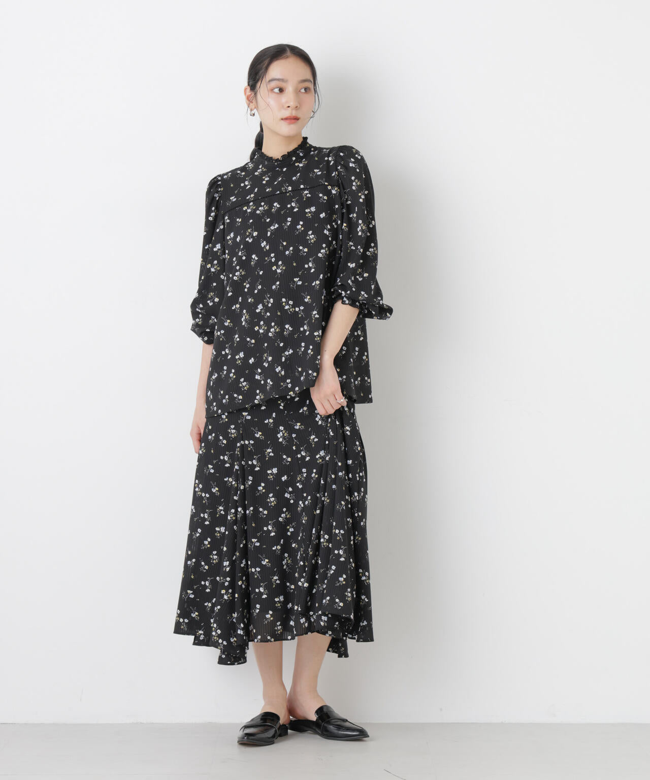 フラワープリントイレヘムタックフレアスカート(セットアップ可) 6696130305