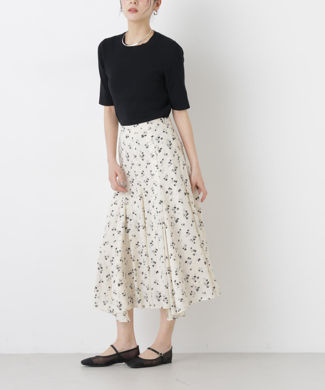 フラワープリントイレヘムタックフレアスカート(セットアップ可) 6696130305