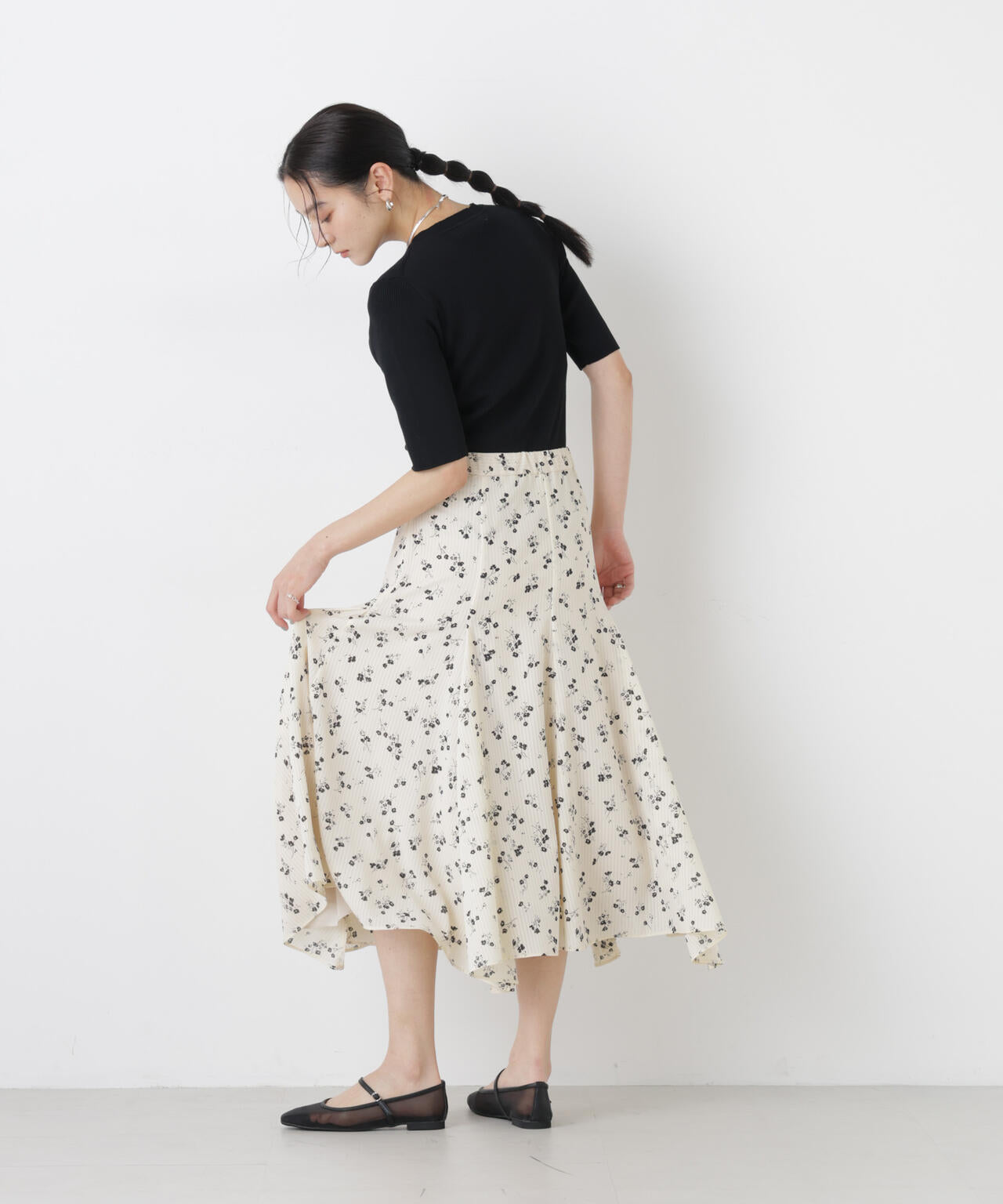 フラワープリントイレヘムタックフレアスカート(セットアップ可) 6696130305