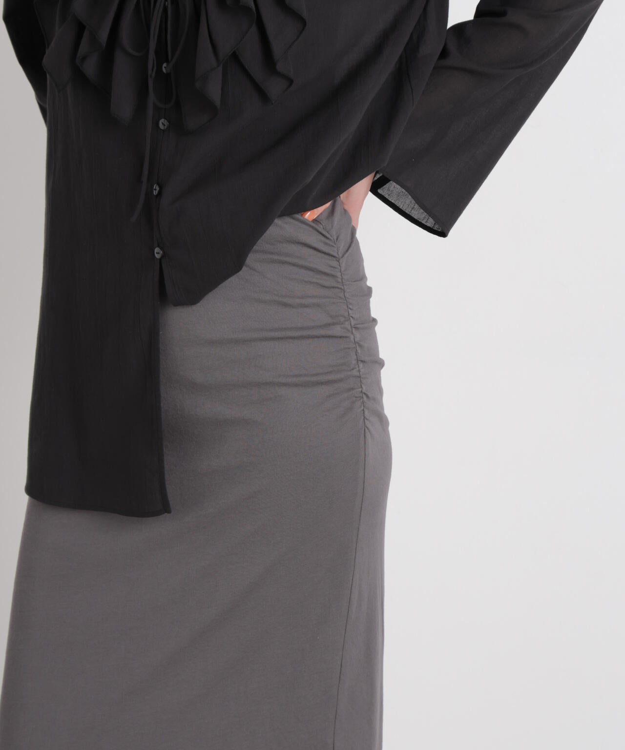 サイドギャザーカットタイトスカート 6696130312