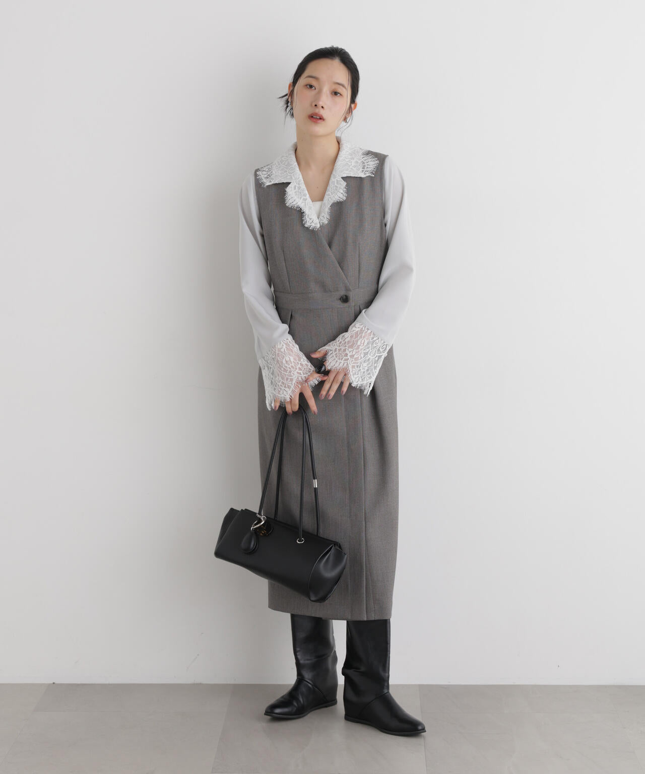 シャンブレーシャークスキンカシュクールワンピース 6696219302