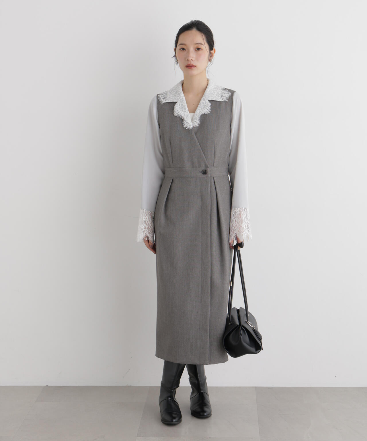 シャンブレーシャークスキンカシュクールワンピース 6696219302