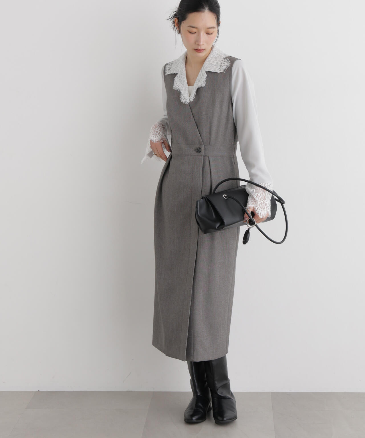 シャンブレーシャークスキンカシュクールワンピース 6696219302