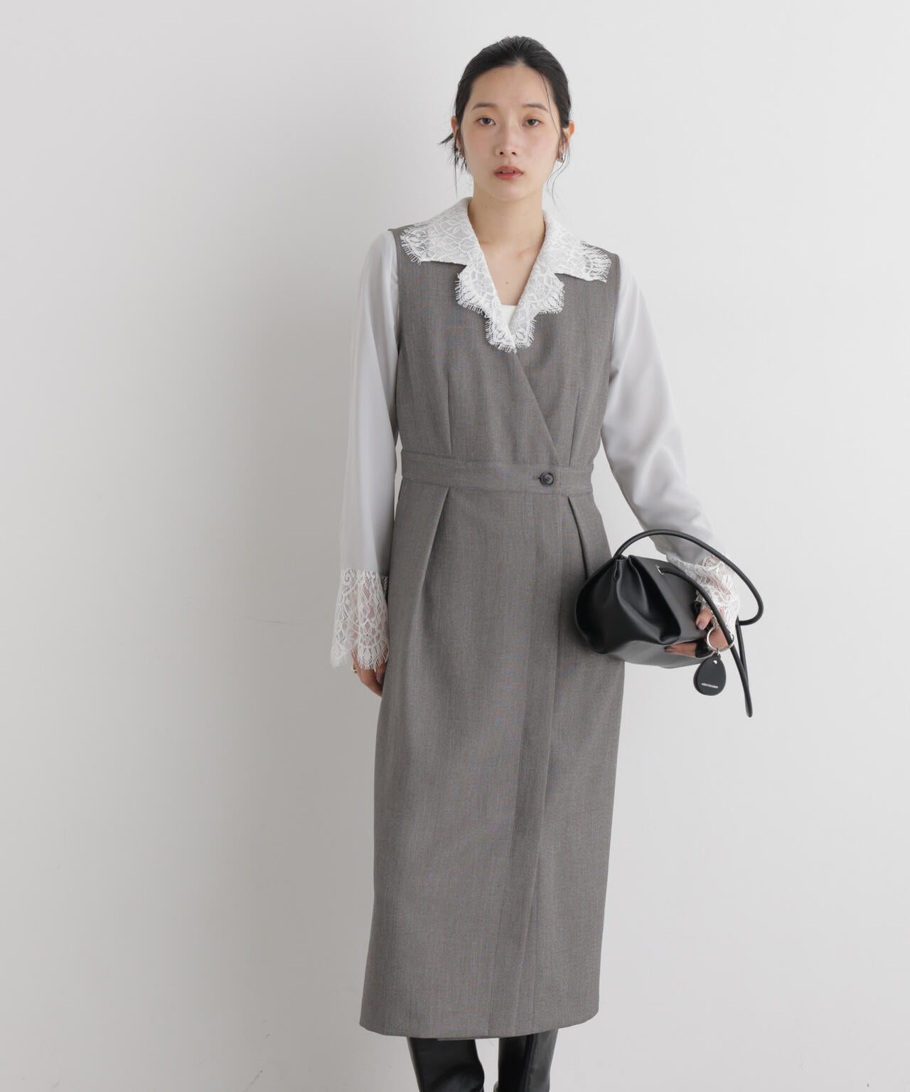 シャンブレーシャークスキンカシュクールワンピース 6696219302