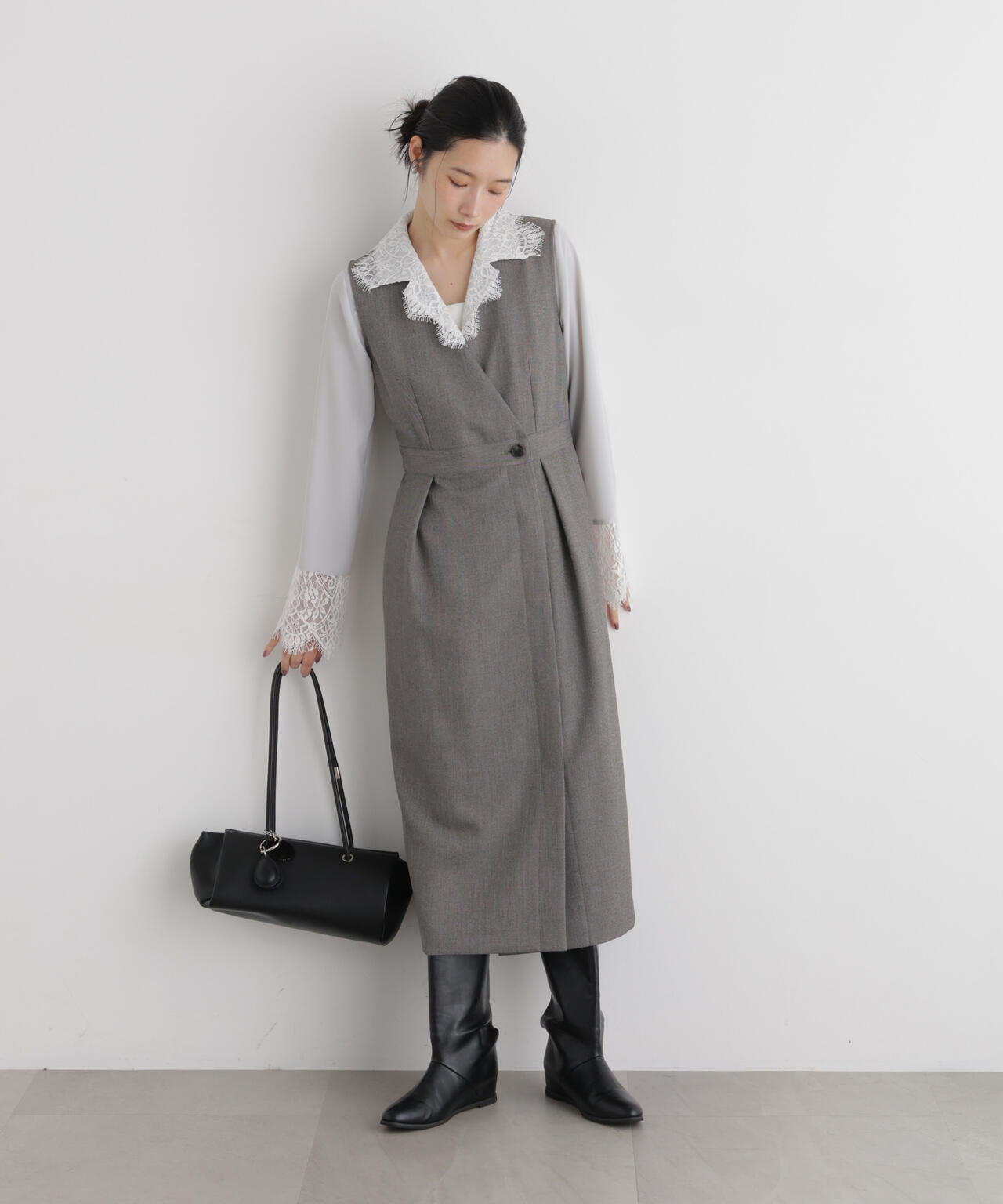 シャンブレーシャークスキンカシュクールワンピース 6696219302