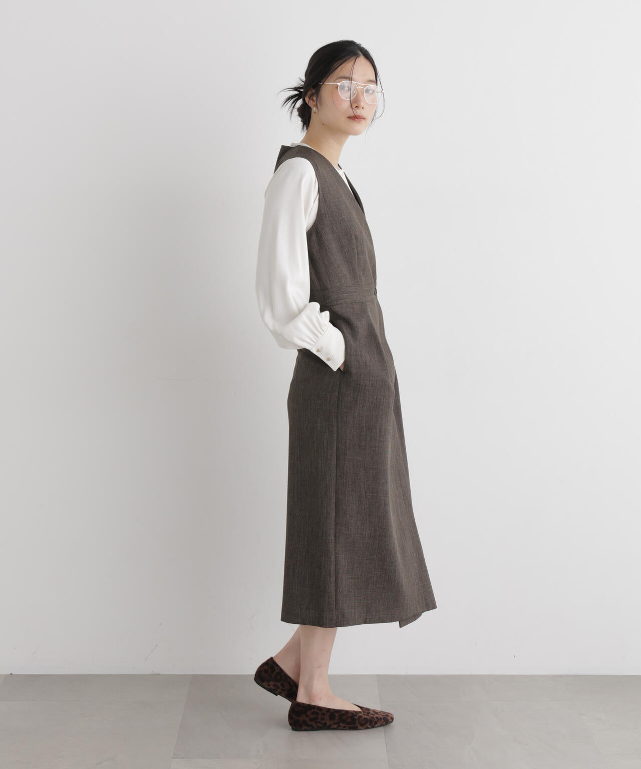 シャンブレーシャークスキンカシュクールワンピース 6696219302