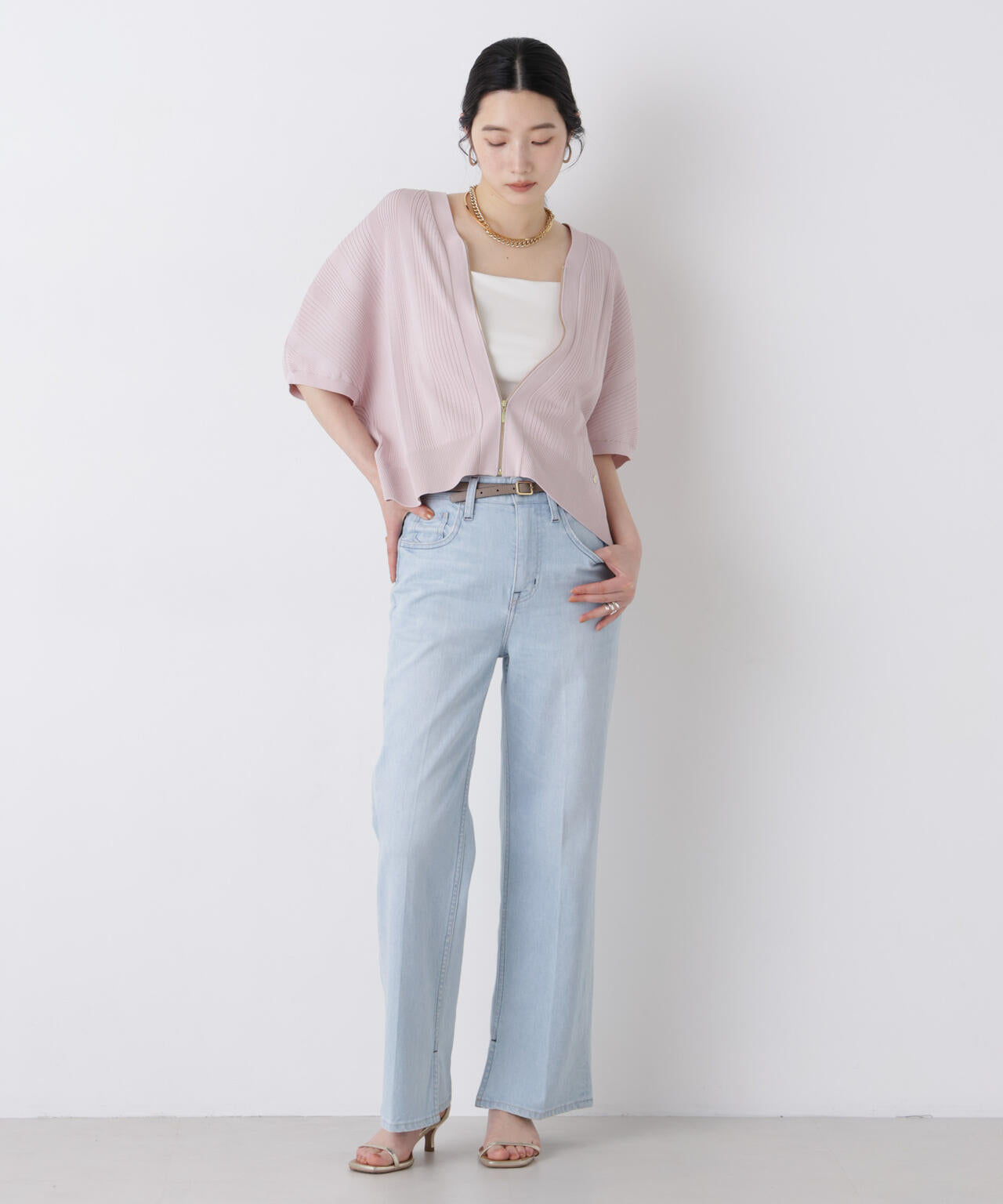 SUMMER VEIL KNIT ジップカーディガン 6696222311
