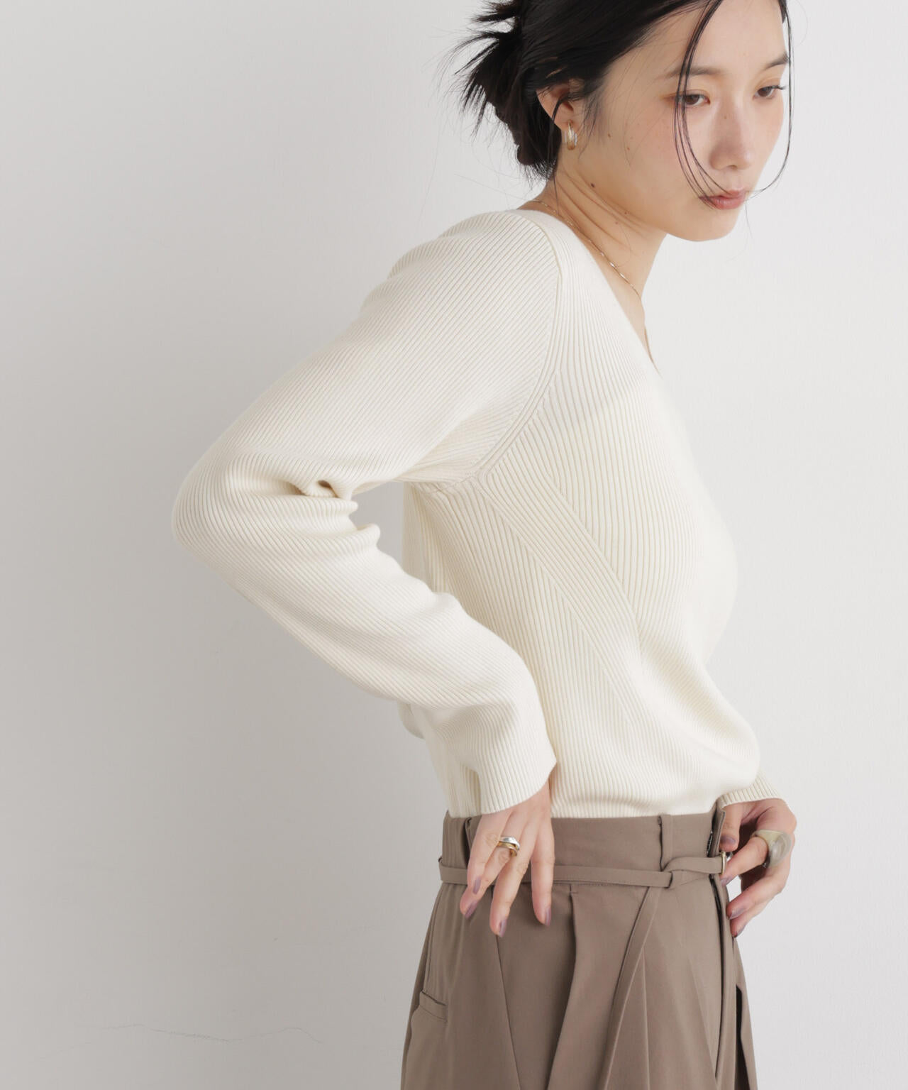 CICA&UVカット加工スクエアネックリブニット 6696222317