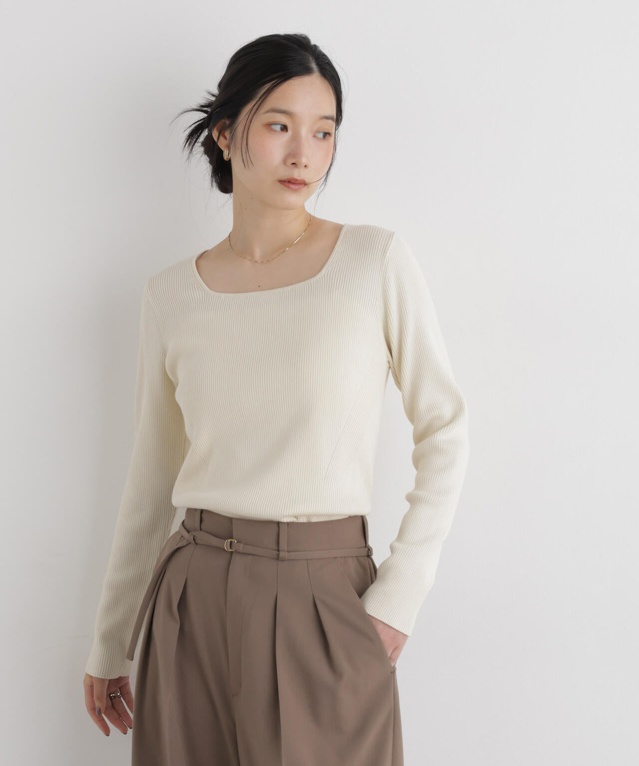 CICA&UVカット加工スクエアネックリブニット 6696222317