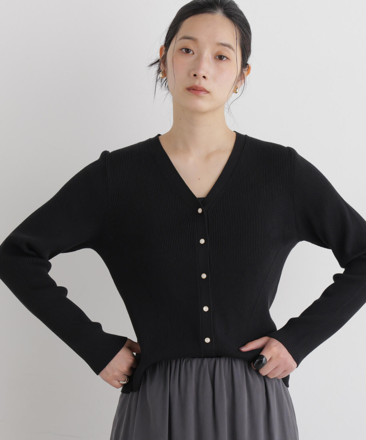 CICA&UVカット加工Vネックリブカーディガン 6696222318