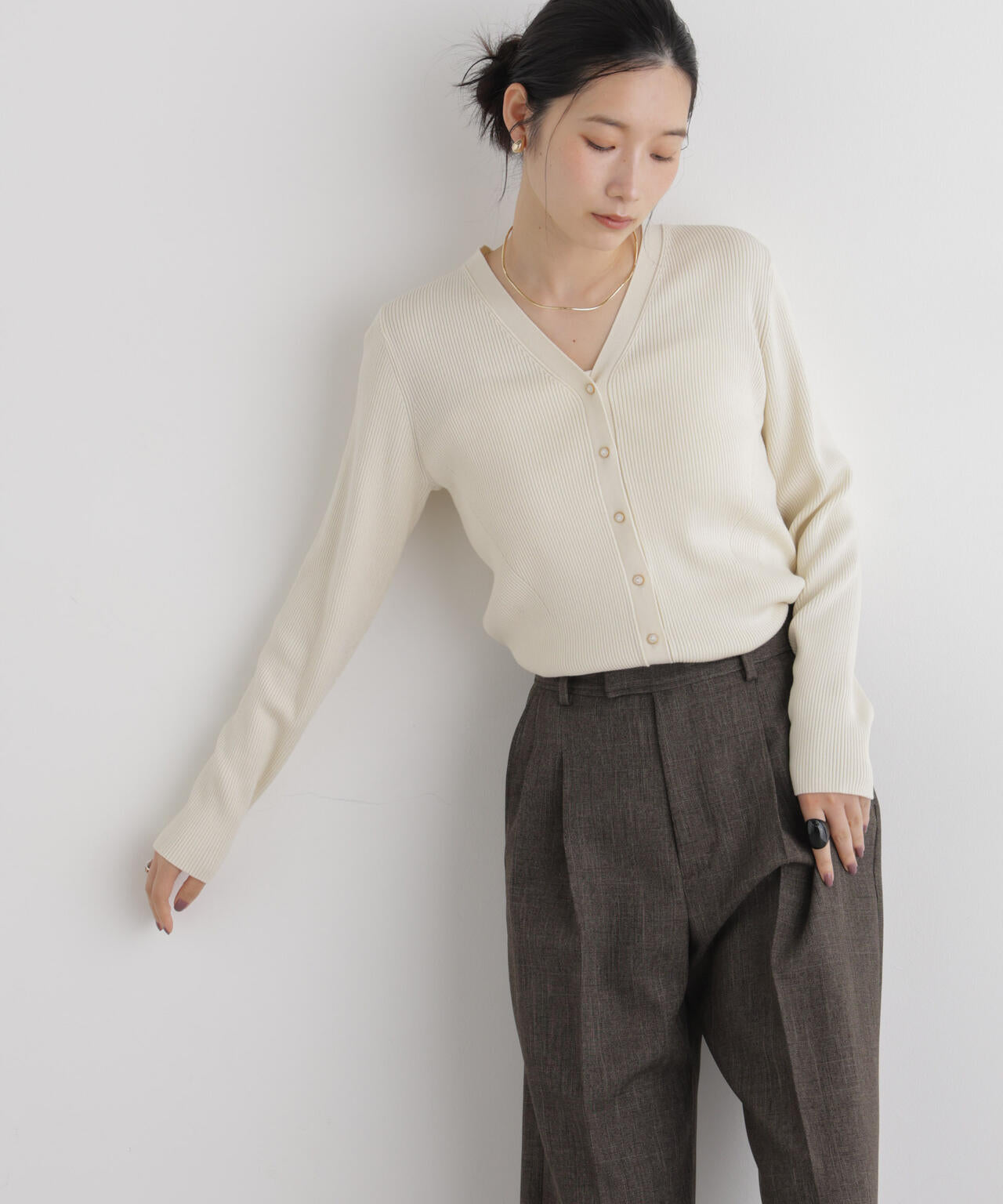 CICA&UVカット加工Vネックリブカーディガン 6696222318