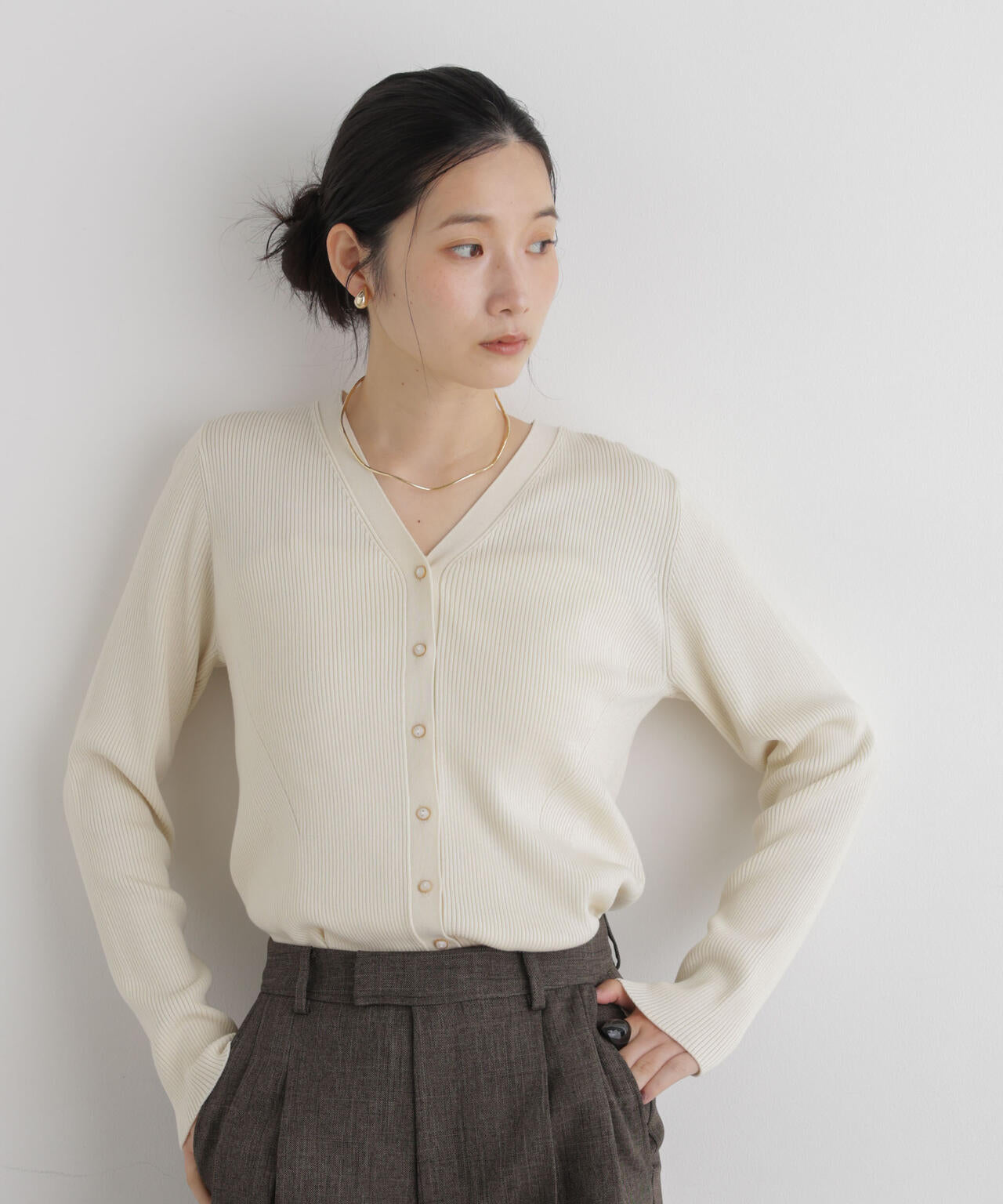 CICA&UVカット加工Vネックリブカーディガン 6696222318