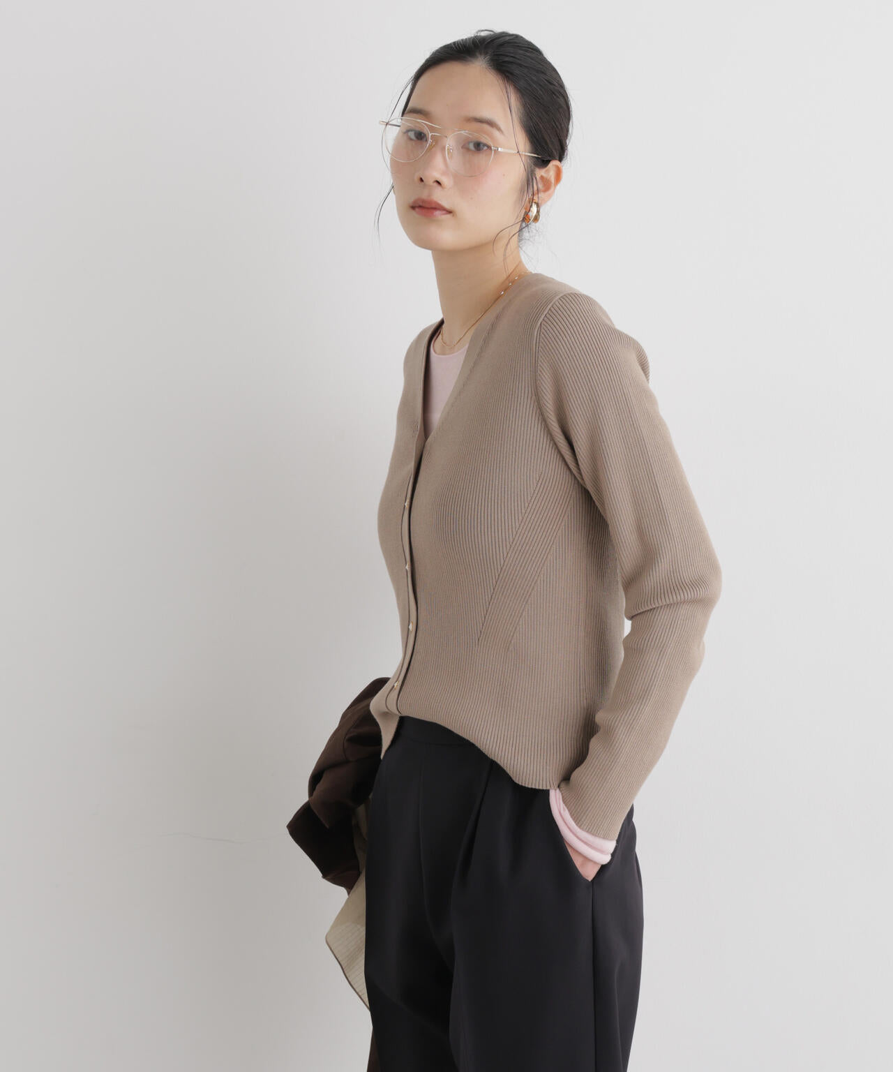 CICA&UVカット加工Vネックリブカーディガン 6696222318