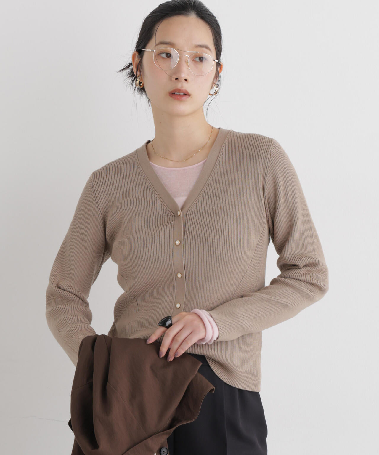 CICA&UVカット加工Vネックリブカーディガン 6696222318