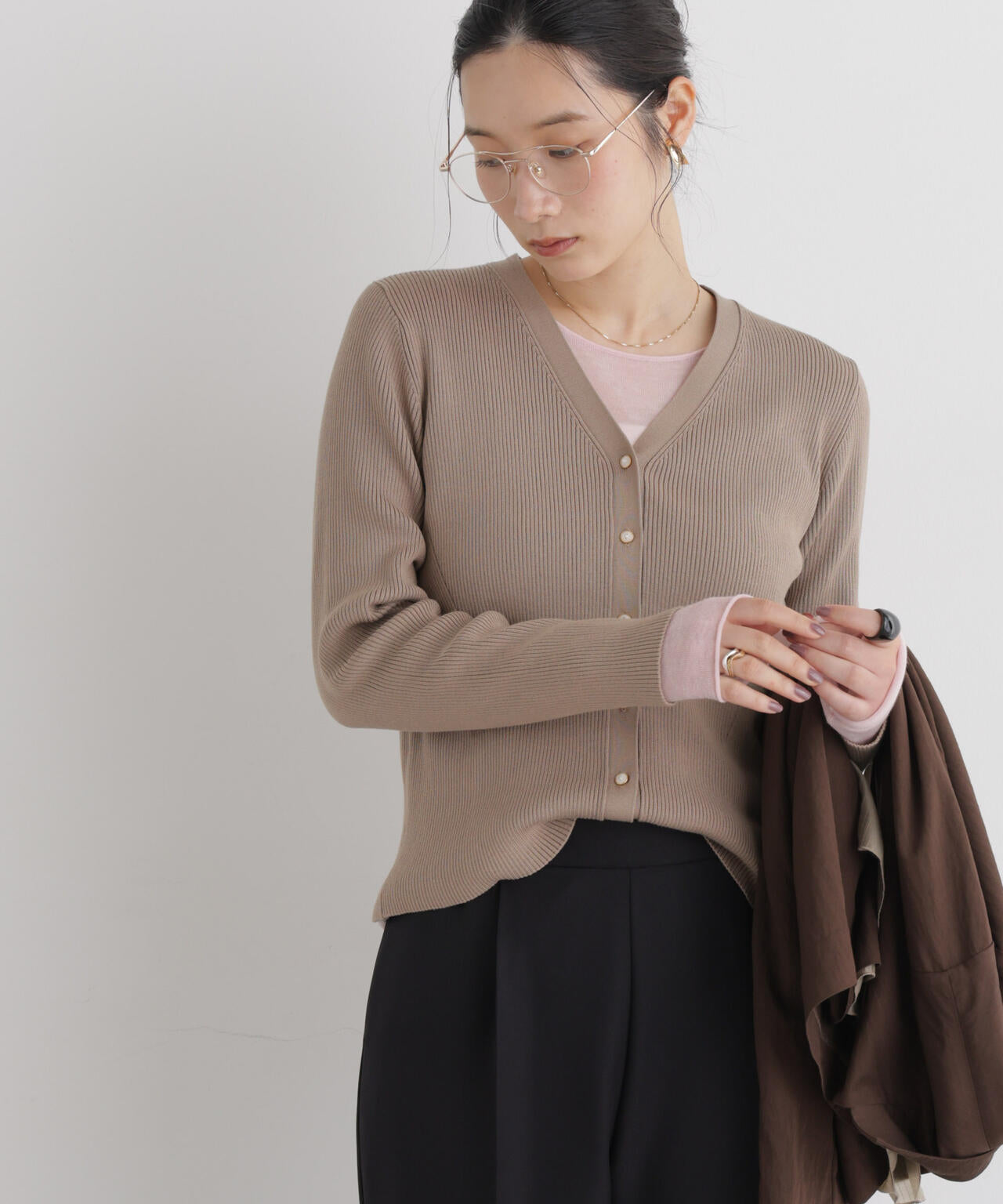 CICA&UVカット加工Vネックリブカーディガン 6696222318