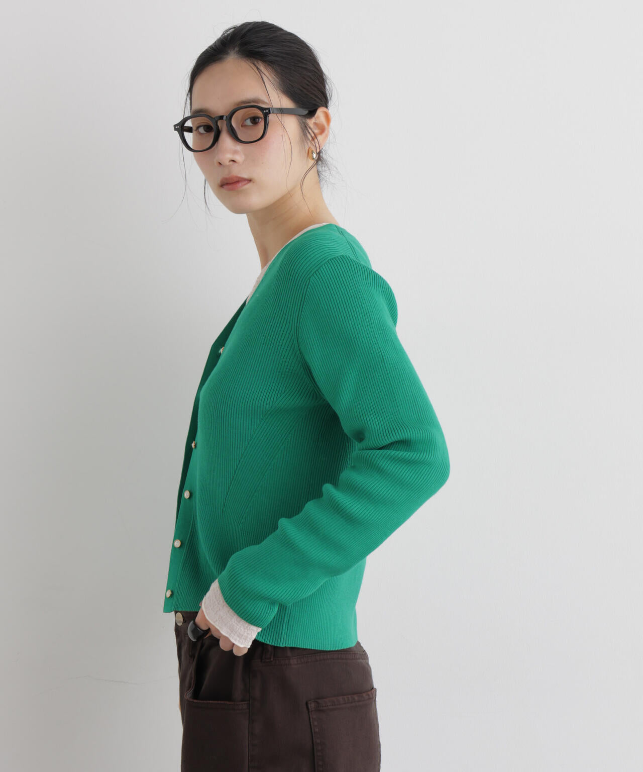 CICA&UVカット加工Vネックリブカーディガン 6696222318