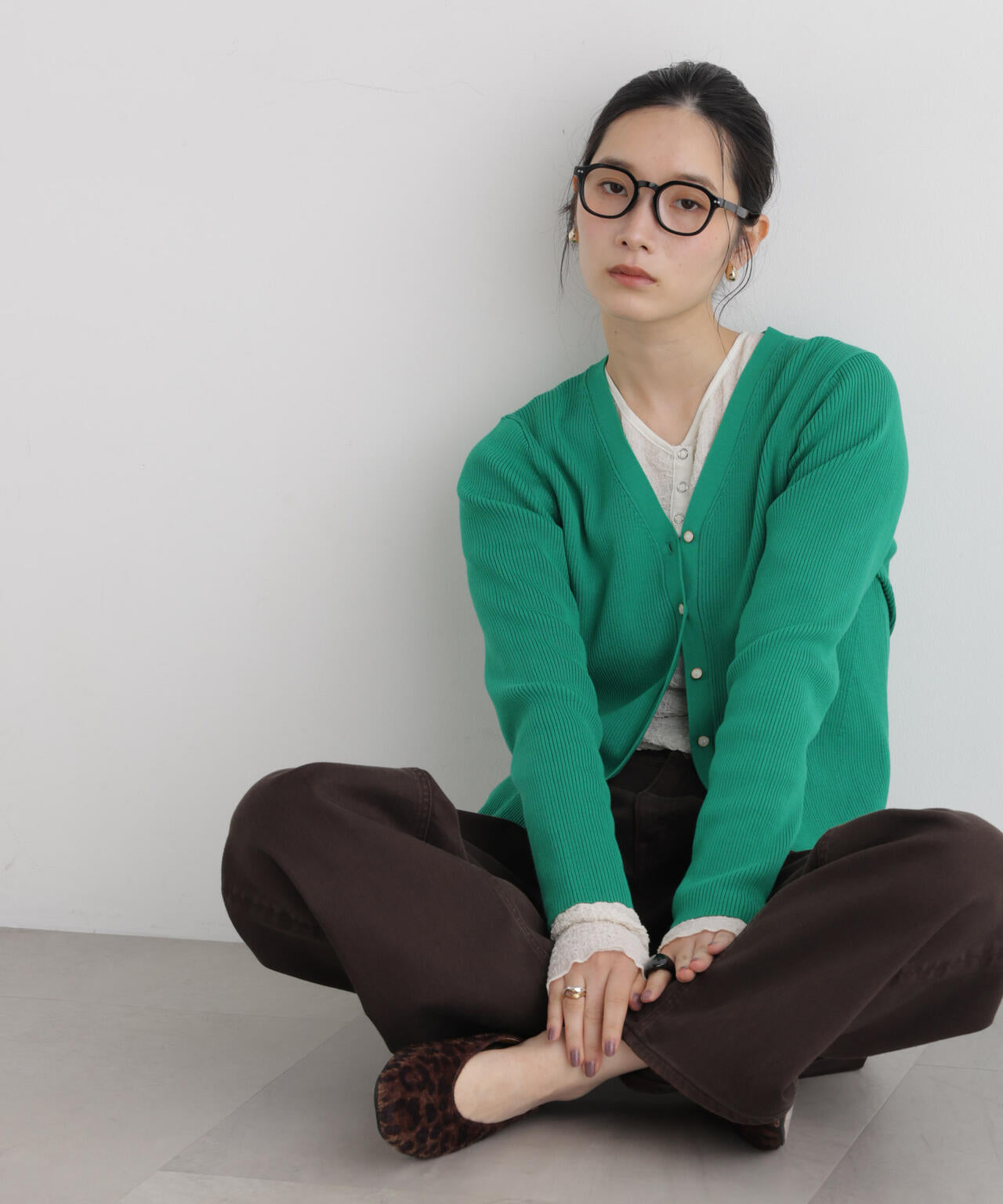 CICA&UVカット加工Vネックリブカーディガン 6696222318